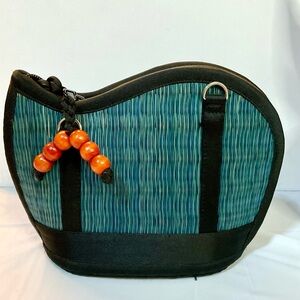 Versatile Black and Teal Woven Women's Bag